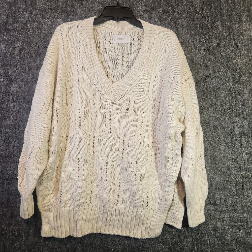 Lucky Brand Women's Cable Knit V-Neck Sweater Cream Ivory Size M 7WD5906